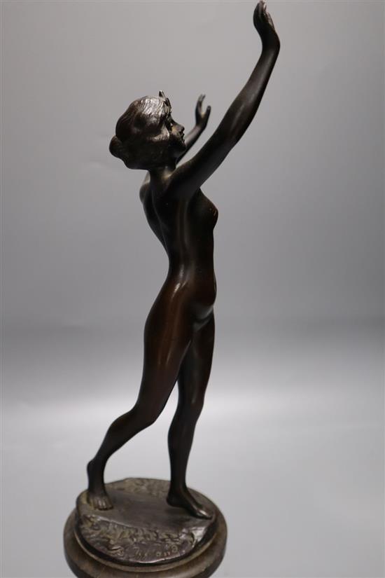 An early 20th century bronze of a nude dancer, height 36cm